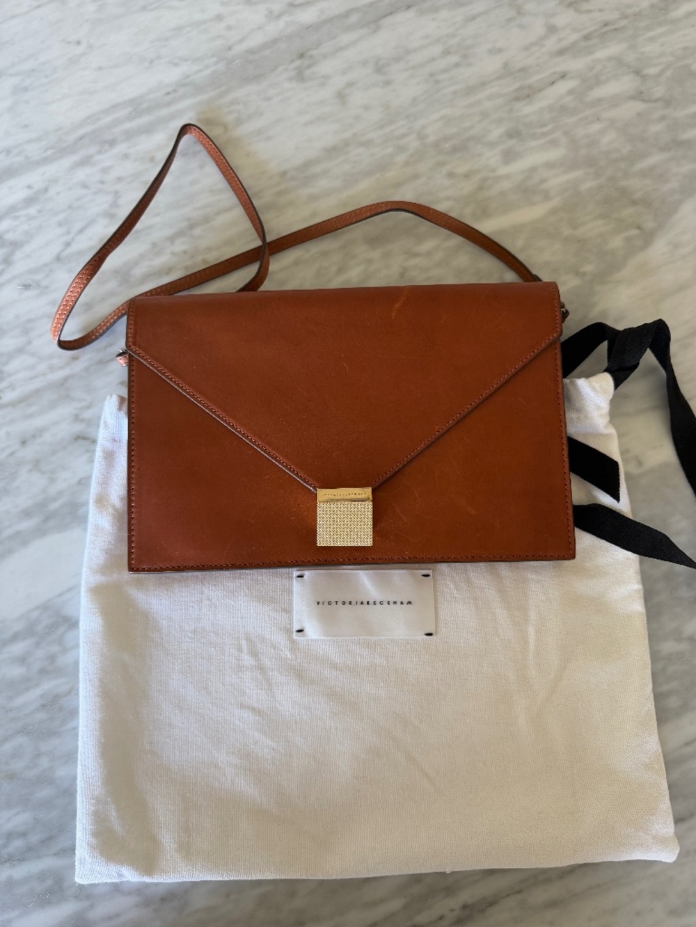 VICTORIA BECKHAM-Sable Brown Leather Envelope Clutch / Shoulder